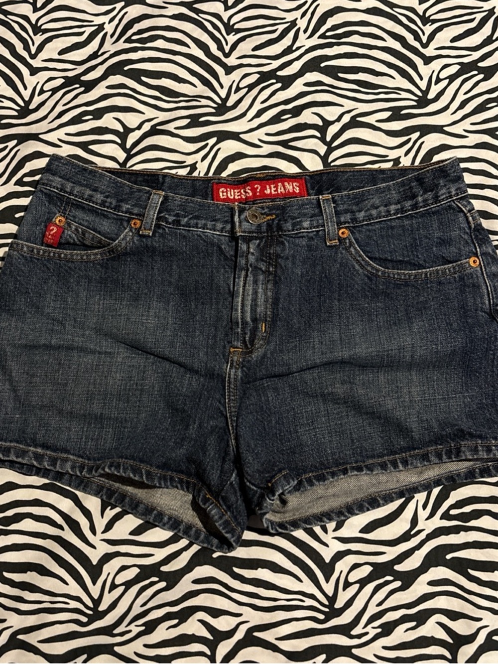 Guess Denim Mid-Rise Dark Blue Jean Shorts